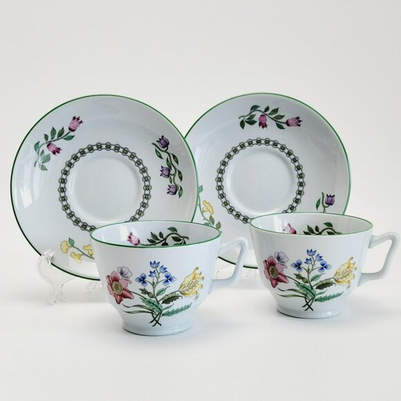 Spode Summer Palace Stoneware Cup & Saucer 2 Sets Multicolor Floral Discontinued - Picture 1 of 12